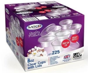 SATCO 8OZ CUPS & LIDS X225